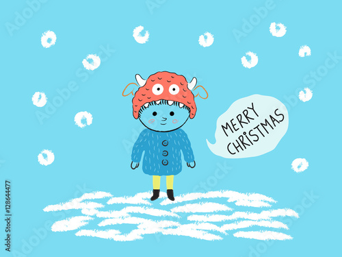 Merry Christmas card, Boy w...