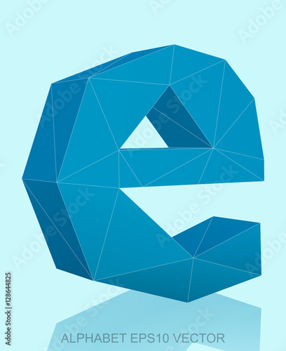 Abstract Blue 3D polygonal E with reflection. EPS 10 vector.