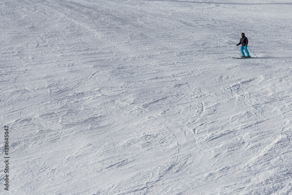 Skiers descend from the mountains. ski resort. ski-lift. Solden, Austria Skiers descend from the mountains. ski resort. ski-lift. Solden, Austria