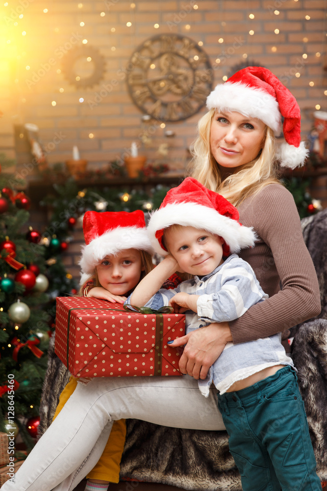 Mother and children with gifts Mother and children with gifts