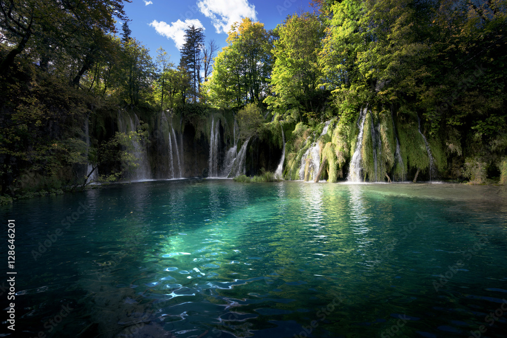 Waterfall inforest,  Plitvice, Croatia