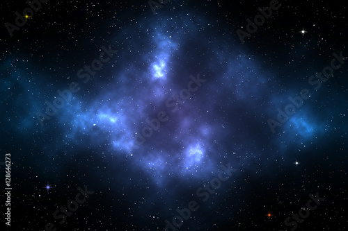 Space Scene Background with Blue and Purple Nebula Clouds and Star Fields