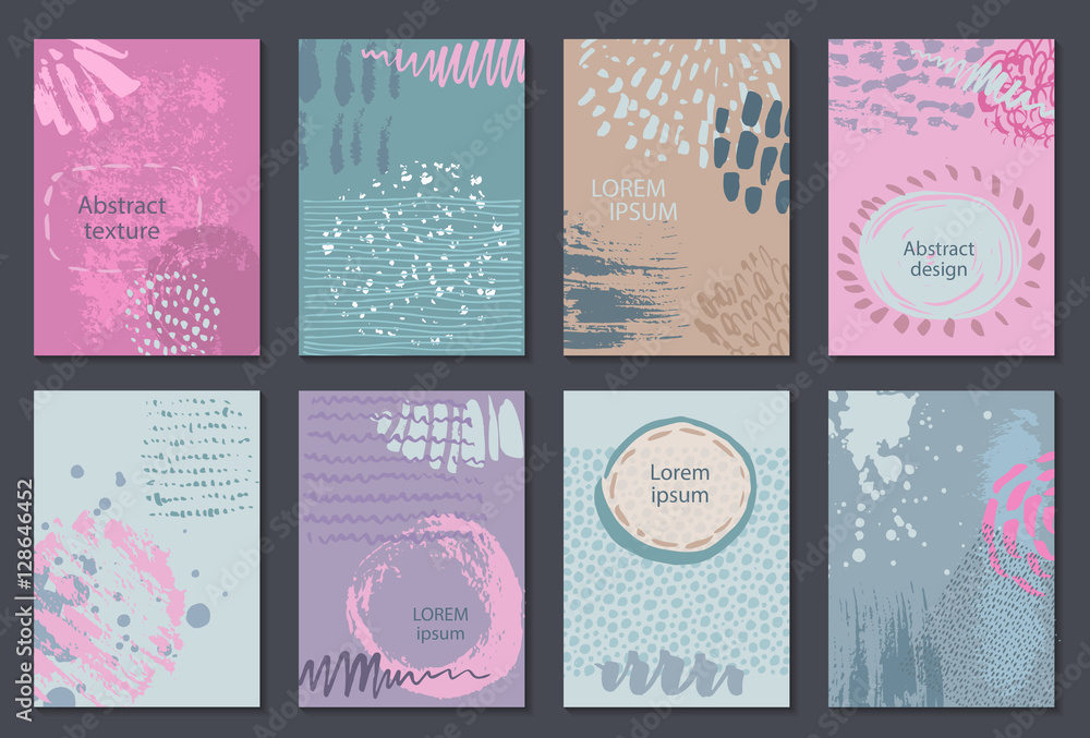Set of eight cards with hand drawn abstract ink texture.