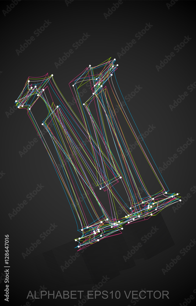 Obraz premium Vector illustration of a Multicolor sketched M. Hand drawn 3D M.
