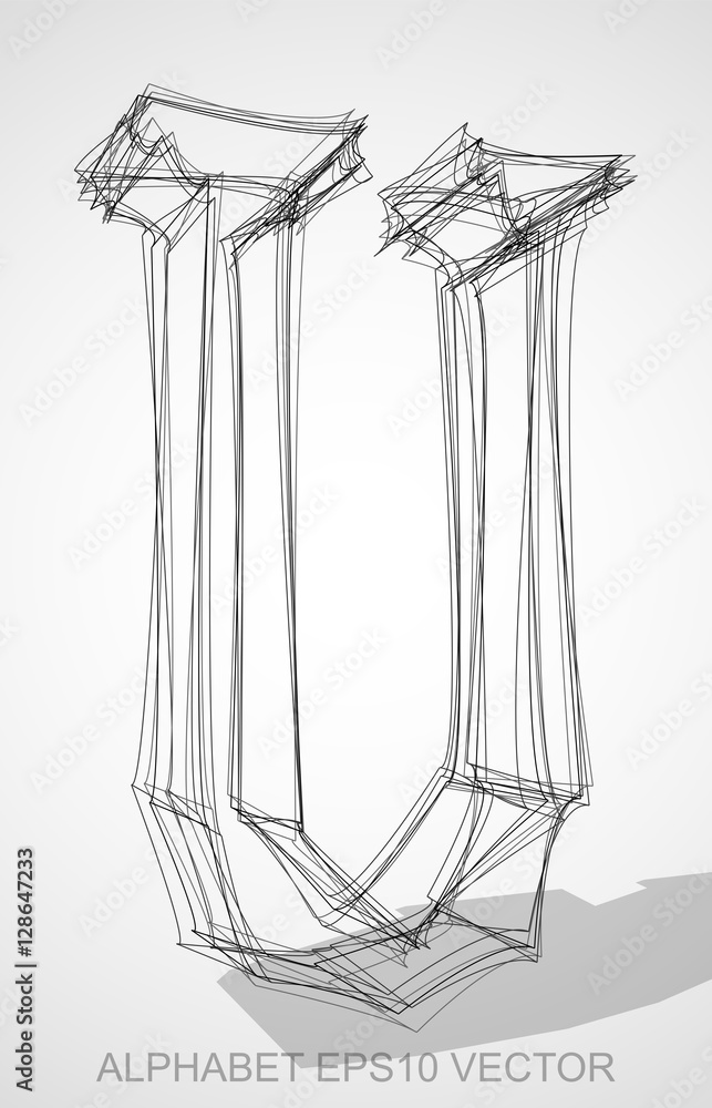 Vector illustration of a Ink sketched U. Hand drawn 3D U. Vector illustration of a Ink sketched U. Hand drawn 3D U.