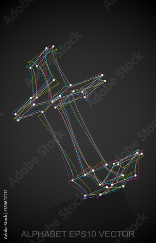 Vector illustration of a Multicolor sketched T. Hand drawn 3D T.