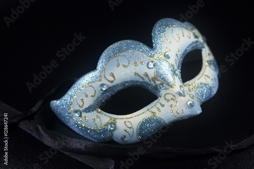 white blue glitter masquerade mask party isolated black