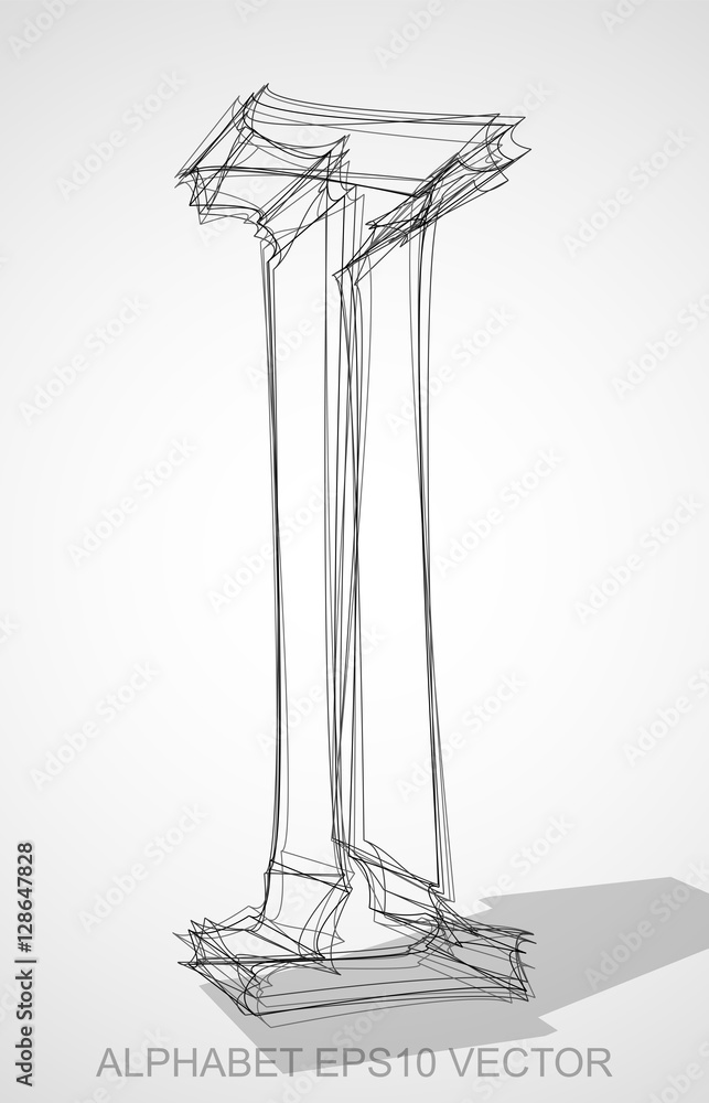 Vector illustration of a Ink sketched I. Hand drawn 3D I. Vector illustration of a Ink sketched I. Hand drawn 3D I.