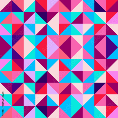 abstract geometric seamless pattern, multicolored triangles, pop art style