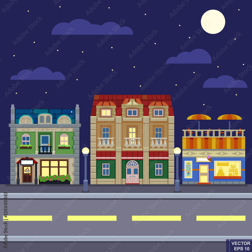 Small town urban landscape in flat design style, vector illustration ...