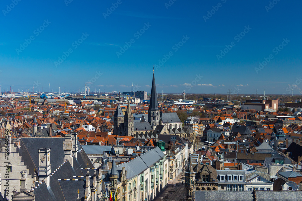 Topview Ghent panorama from Belfort tower eye of Gent, Belgium