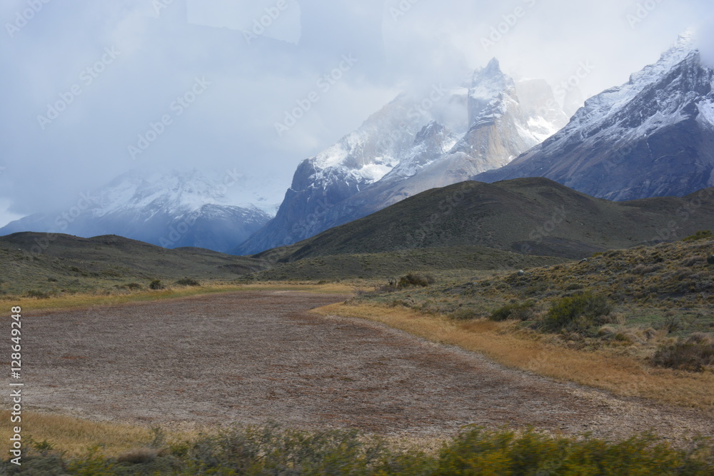 Landscape of mountains and valley in Patagonia Chile