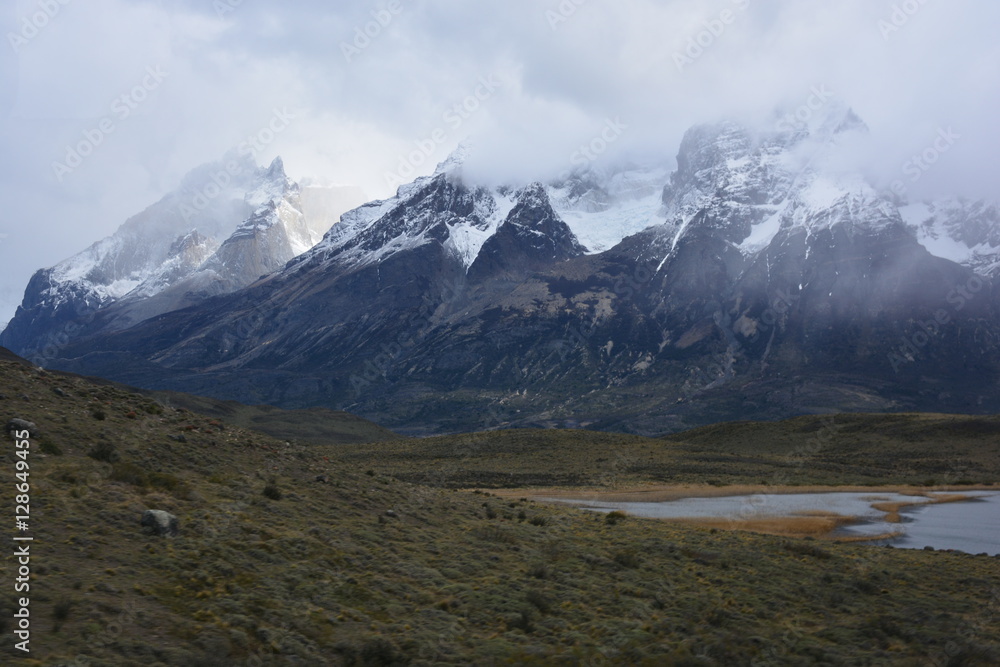 Landscape of lakes and mountain in Patagonia Chile
