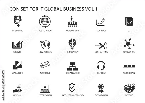 Global business vector icon set