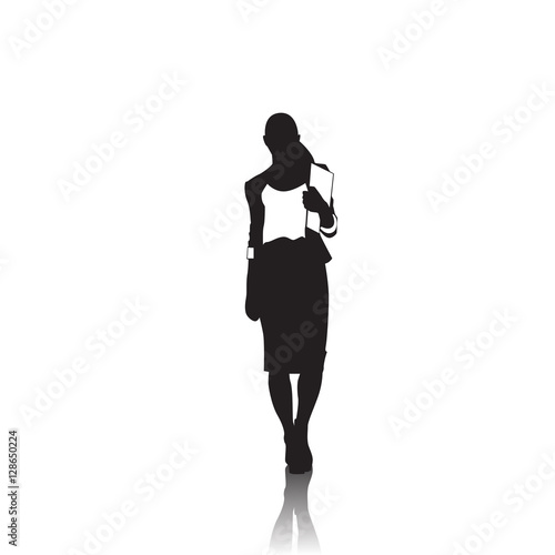 Business Woman Black Silhouette Full Length Over White Background Vector Illustration