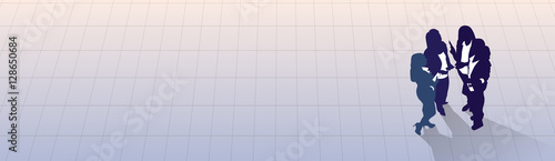 Silhouette Black Business People Group Standing Top Angle View, Businesspeople Colleague Team Banner With Copy Space Flat Vector Illustration