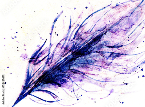hand drawn feather and  drops on paper texture, tender varicolored violet purple tint abstract natural background