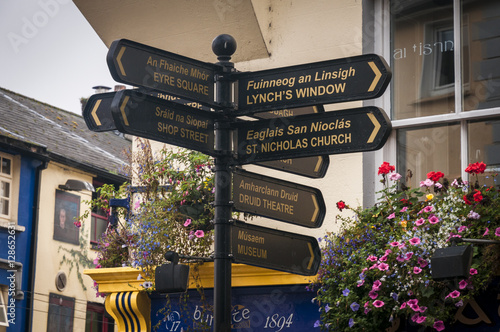 A tourist signpost in Galway City, Ireland