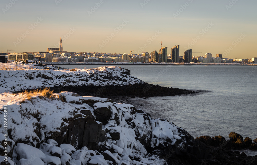 Reykjavik panorama on a winter day