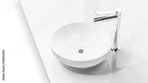 Modern white sink in a soft light on white background 3d illustr