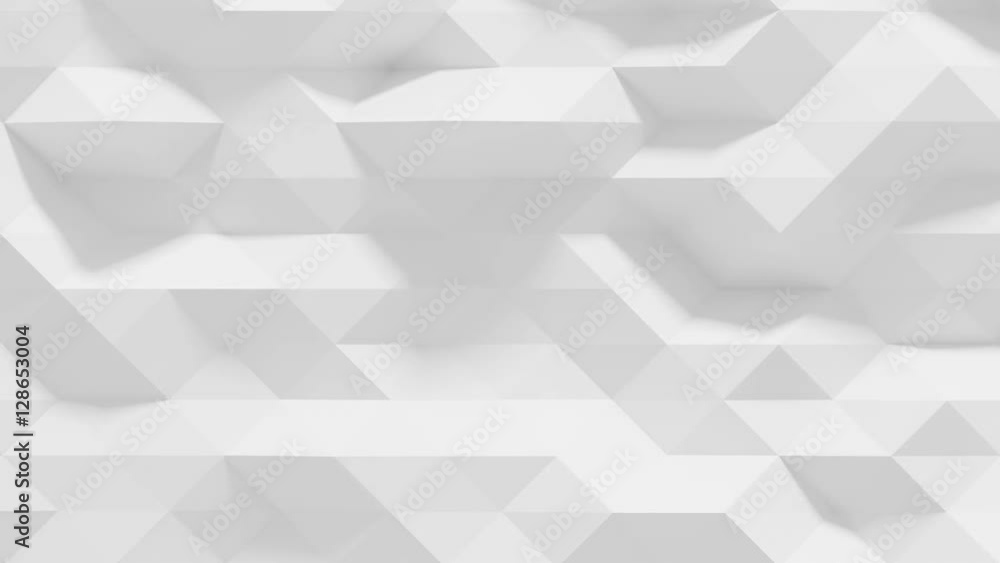 Abstract Polygonal Geometric Surface Loop 1A: clean soft low poly motion background of shifting pure bright white grey triangles, seamless loop 4K UHD, FullHD. 