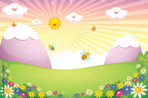 Sunny Spring Landscape Vector