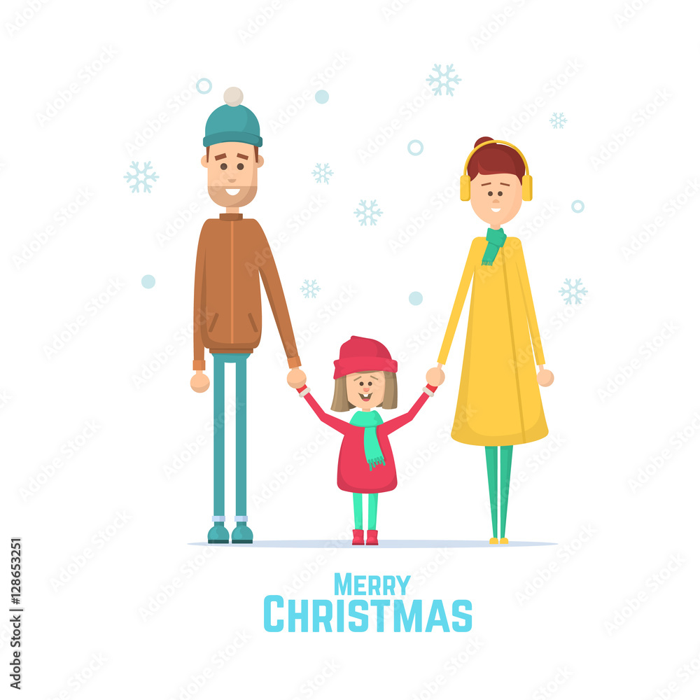 Happy family on a winter walk. Flat Vector Illustration. Happy family on a winter walk. Flat Vector Illustration.