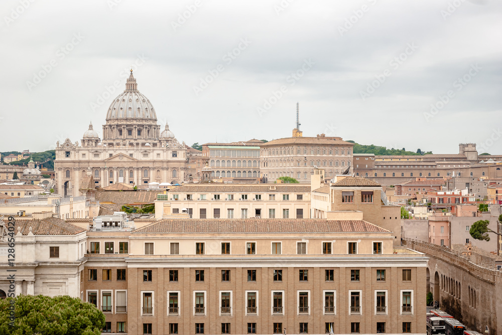 Buildings of Rome with Vatican St Peter Dome in background