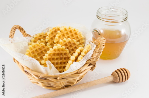 waffle cookies in a wicker basket