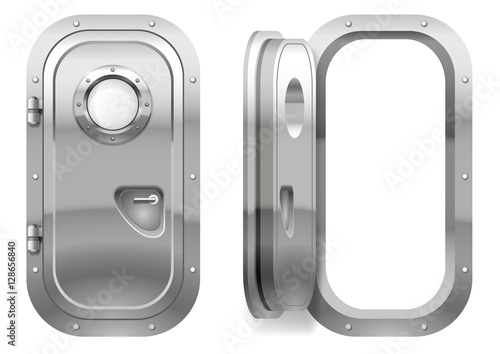 The door and window of the ship polishing metal. Perhaps the door compartment of the submarine or laboratory, bank. Armor. Vector graphics