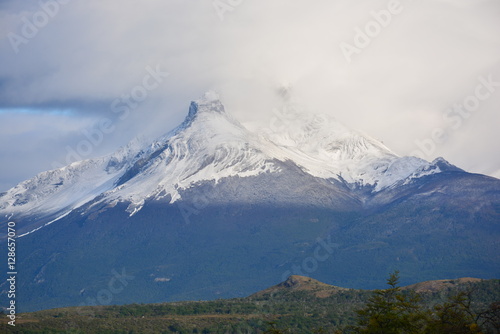 Landscape of volcano and forest in Patagonia Chile