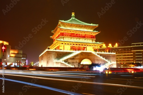 The bell tower of Xian , China under the night
