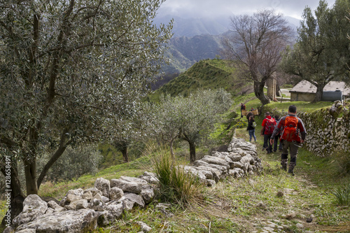 Group of hikers along the Edward Lear path, Reggio Calabria, Calabria, Italy