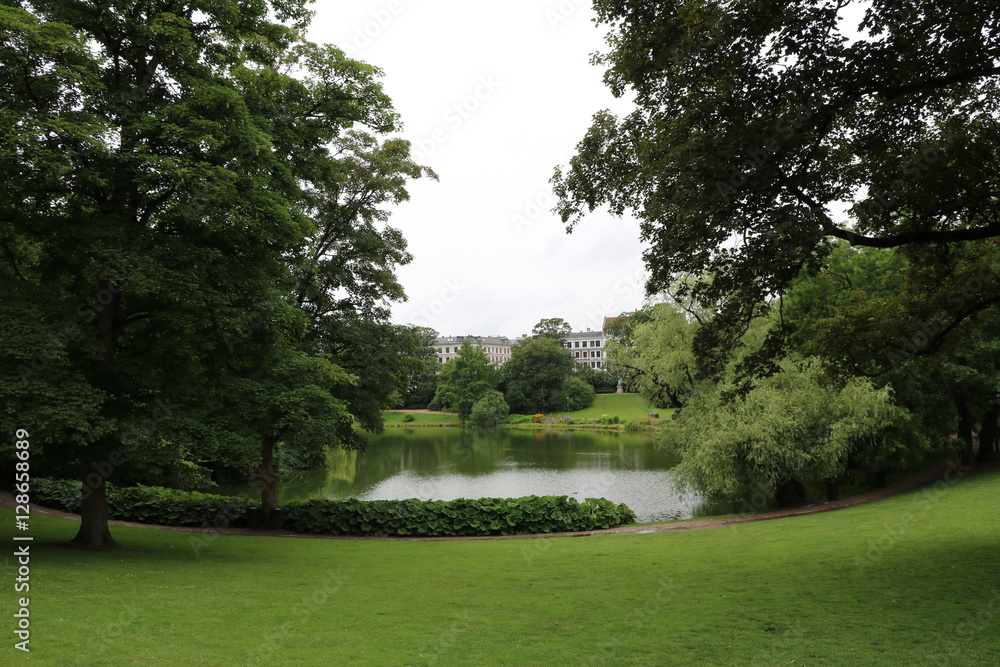 Fototapeta premium Pond in the park Ørstedsparken Copenhagen, Denmark Scandinavia 