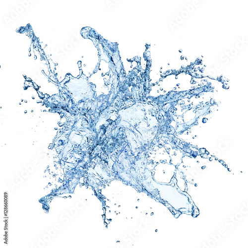 Blue water splashes isolated on white background
