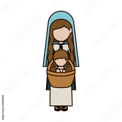 Holy mary and baby jesus icon. Nativity merry christmas season and decoration theme. Isolated design. Vector illustration