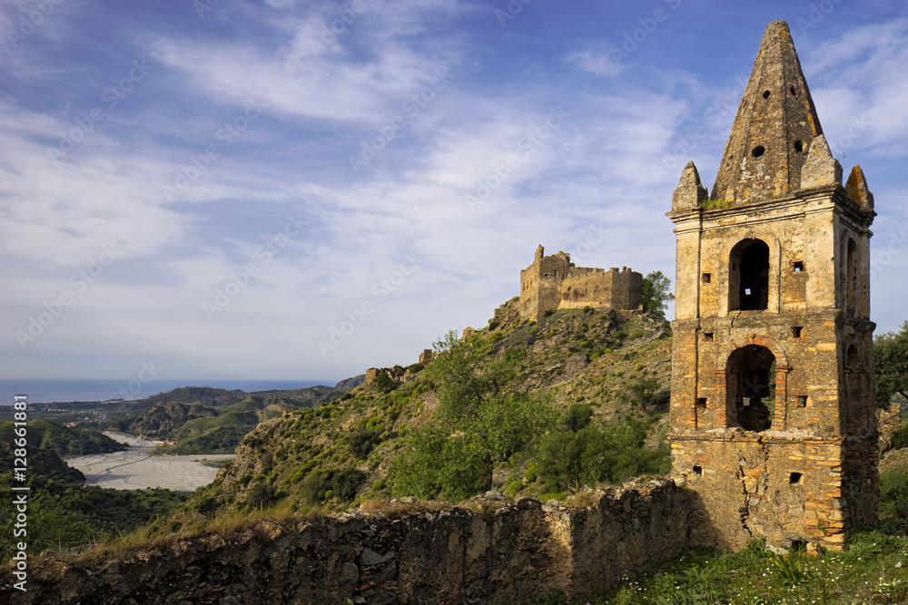 The Castel Ruffo di Amendolea photographed at dawn, Reggio Calabria, Calabria, Italy The Castel Ruffo di Amendolea photographed at dawn, Reggio Calabria, Calabria, Italy