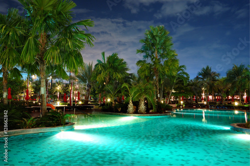 Swimming pool in night illumination  Pattaya  Thailand