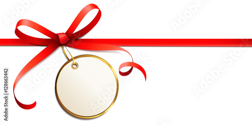 Rote Schleife horizontal mit Gold Etikett, rund 