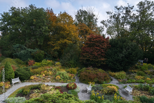 Autumn walks on a clouded day, Petrin and Kinsky parks, Prague, Czech Republic, Central Europe