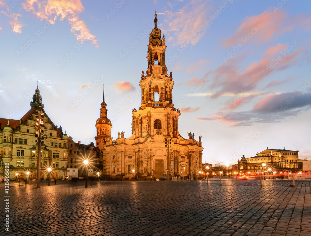 View of Dresden on sunset. Germany, Saxony.