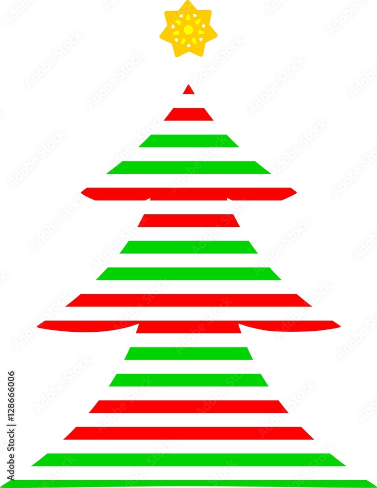 Christmas tree red green lines with yellow star Christmas tree red green lines with yellow star
