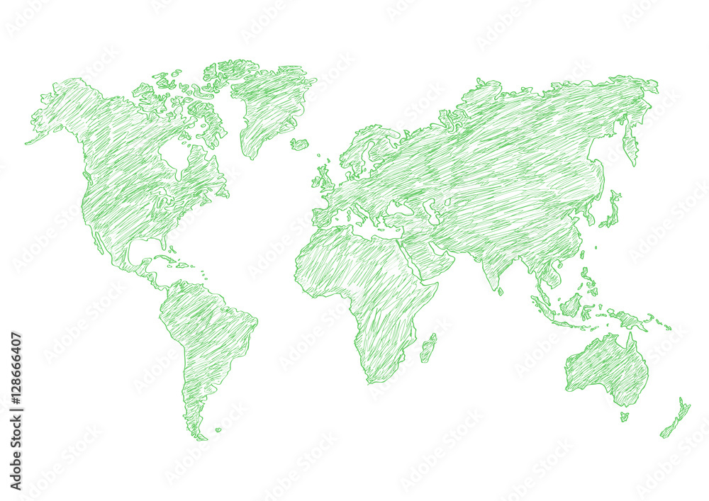 vector illustration world map pencil sketched