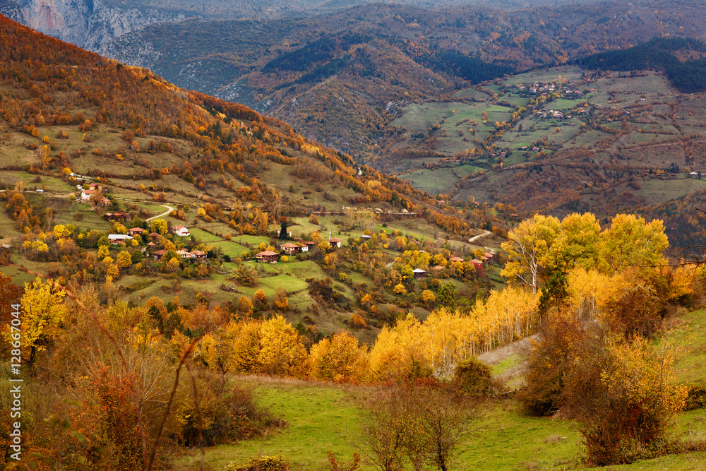 Landscape beautiful autumn nature on the hillside of Kure Mountains in Kastamonu, Turkey