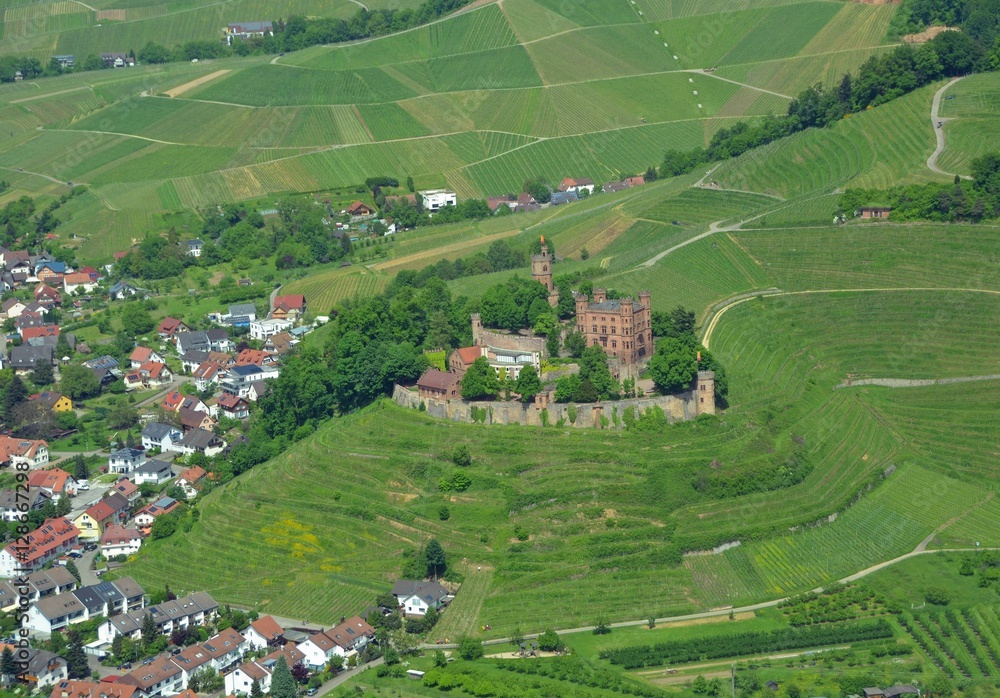 aerial view of the castle and vineyards in Ortenberg, Baden Germany aerial view of the castle and vineyards in Ortenberg, Baden Germany