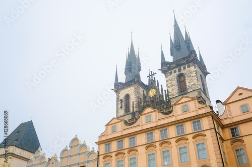 Prague, Czechia - November, 21, 2016: Gothic Church of Our Lady before Týn on Old Town Square in a center of Prague, Czechia