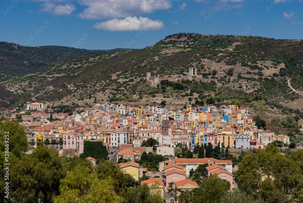 View of the small town of Bosa in Sardinia
