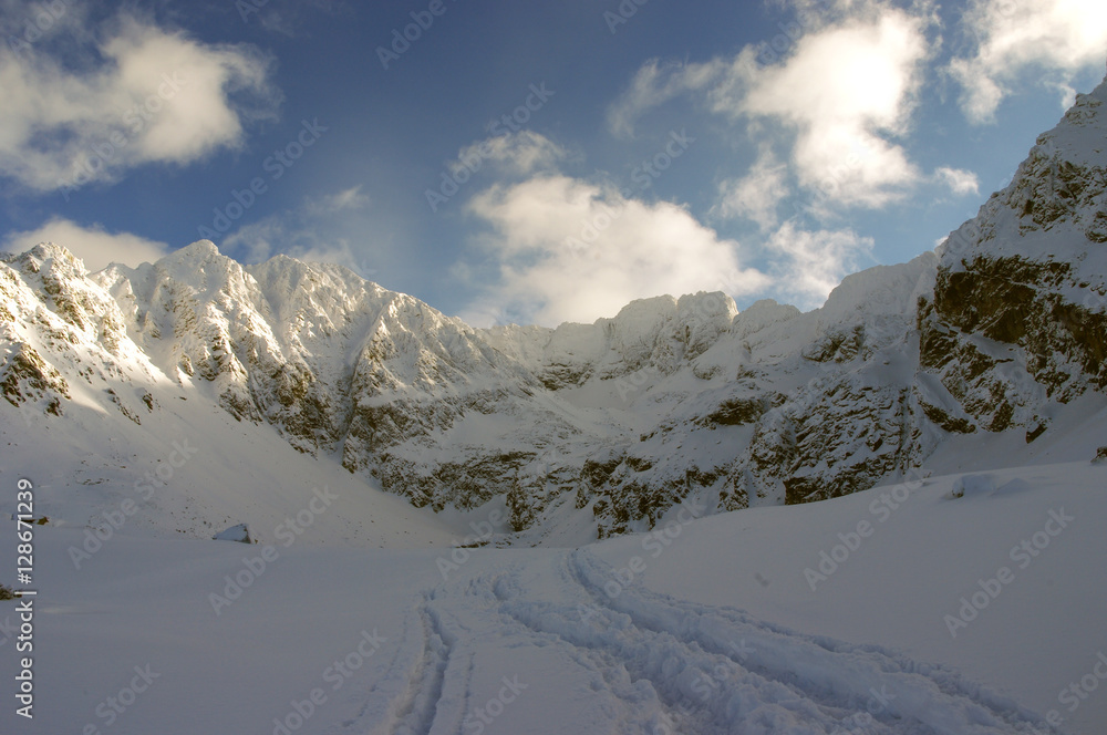 Wonderful winter view of the great mountain peaks. Tatry