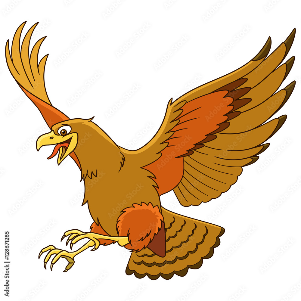 Cute cartoon eagle bird (hawk, condor, falcon), isolated on white ...