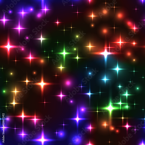 seamless background with rainbow stars and blurs